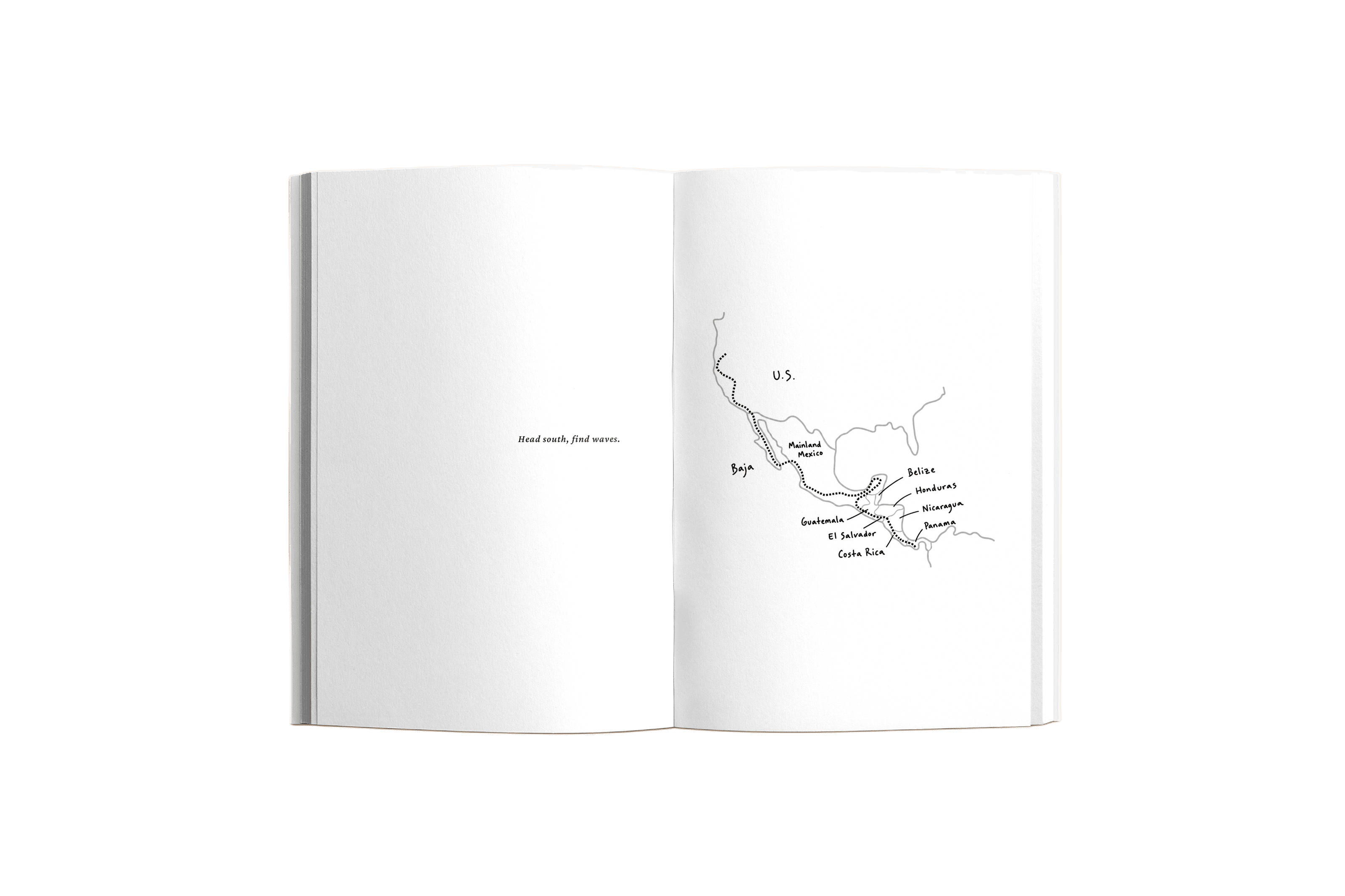 Open copy of Van Down by Kate Lukacs showing the Central America road trip route map to Panama